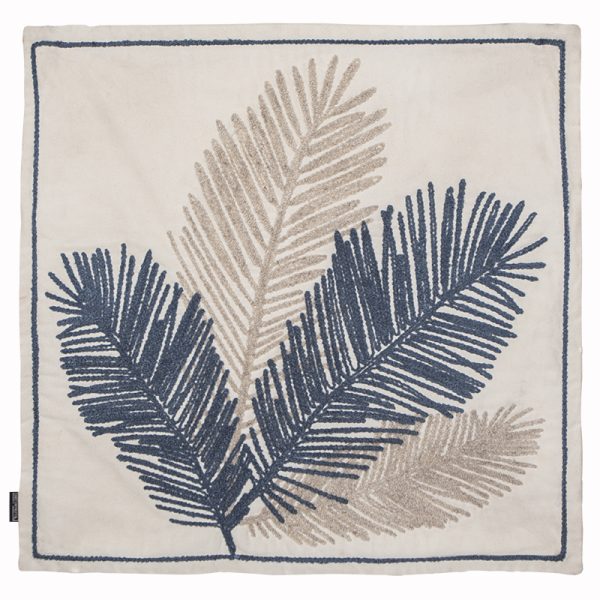Almofada Linho Off White com Aplique Azul
